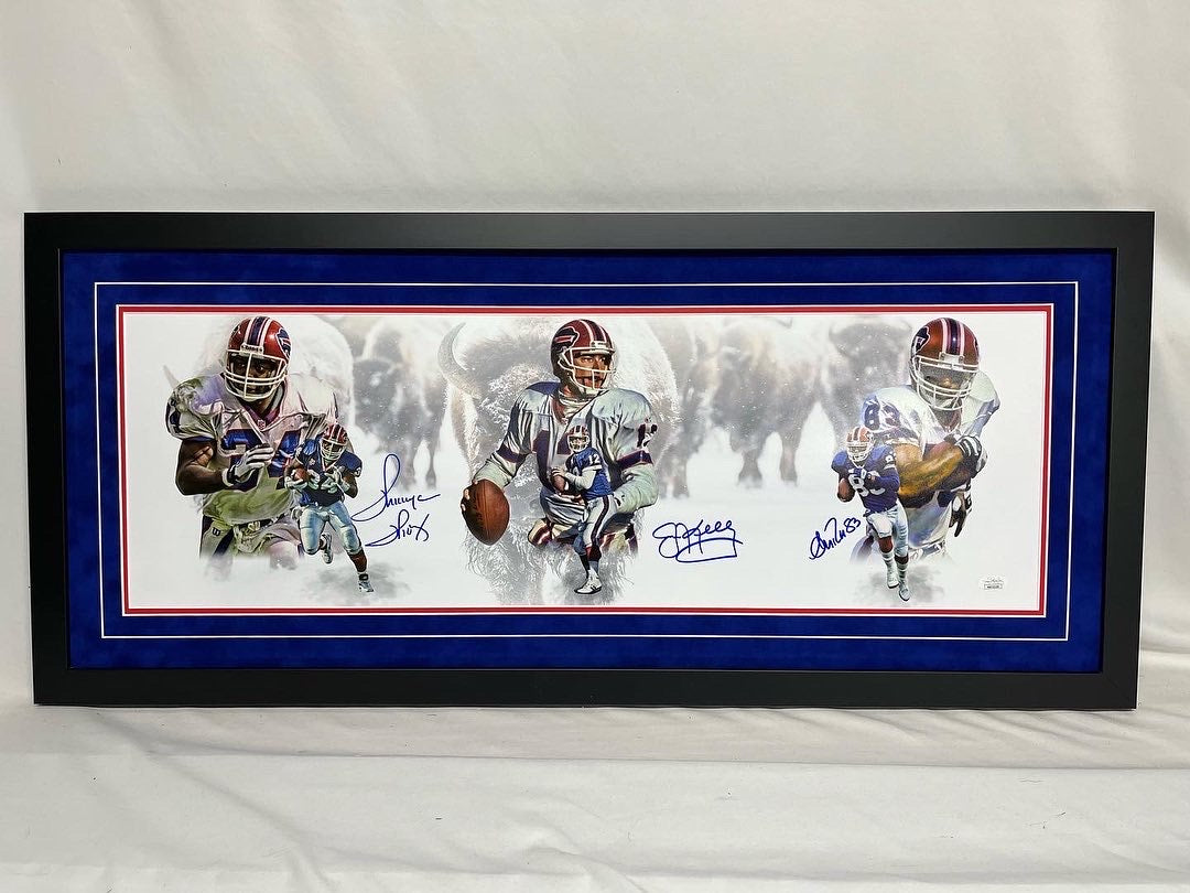 Buffalo Bills Triple Signed Panoramic (Kelly, Thomas, Reed)