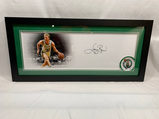 Signed/Framed Larry Bird Panoramic with Celtics Patch