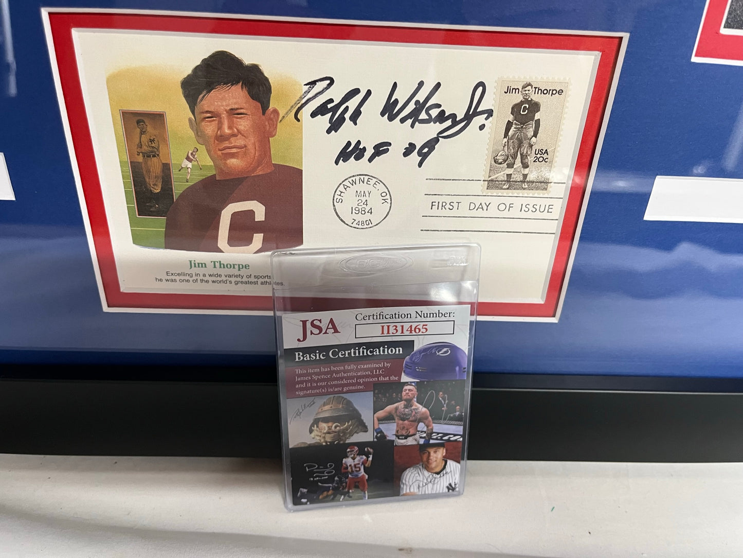 Signed/Framed Ralph Wilson First Day Cover with Dual Buffalo Bills Patches